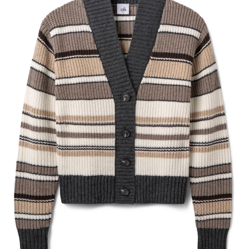 CAbi Women's Striped Cardigan - Black, Brown, Cream - Picture 4 of 5